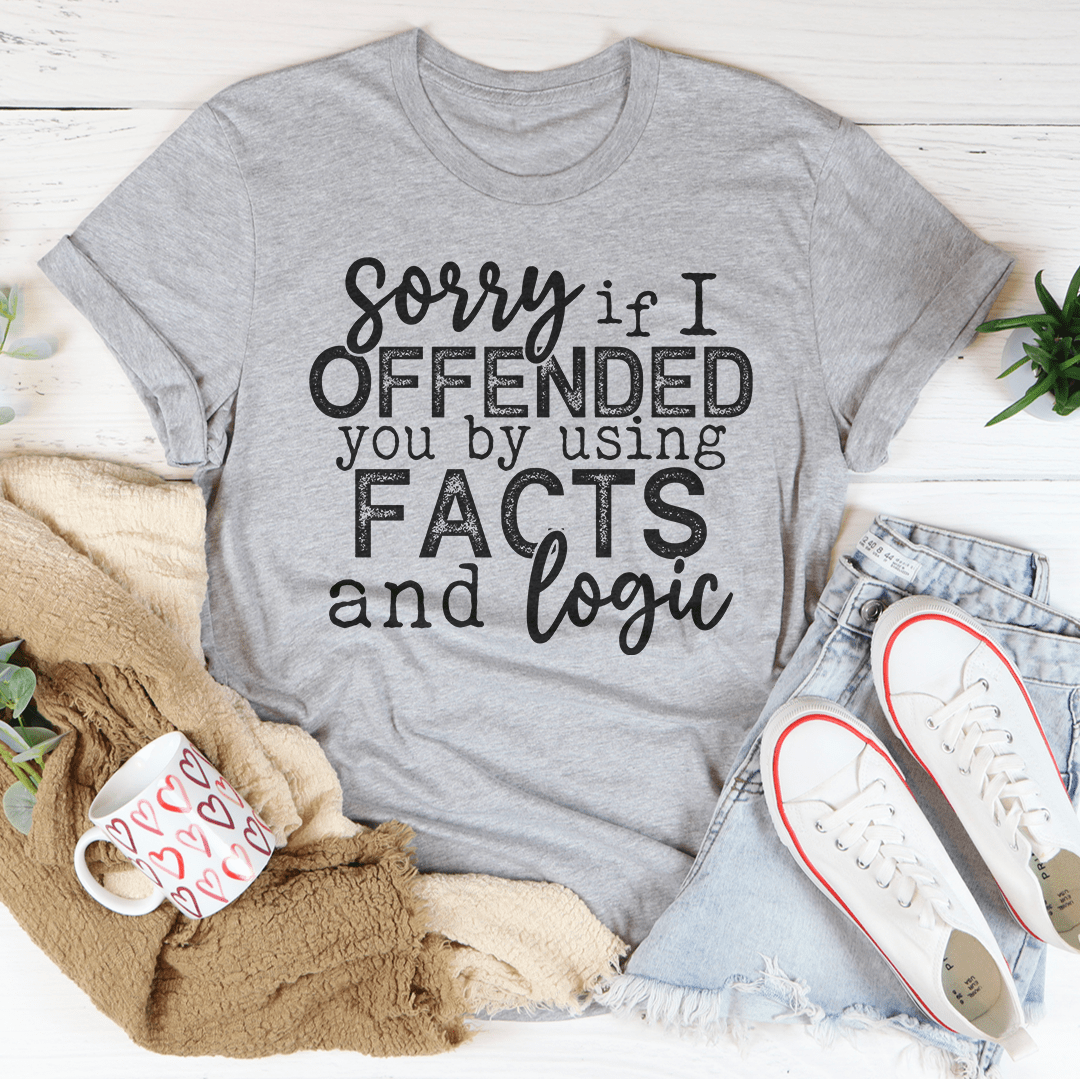 Heather gray crewneck T-shirt with black typography “Sorry if I Offended” front graphic