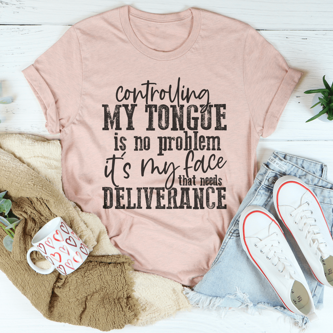 Mauve graphic T-shirt with front 'My Tongue' quote text