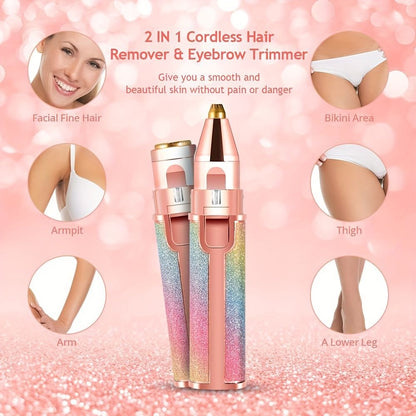 2-in-1 Eyebrow Razor for Women - Painless and Precision Facial Hair Removal with USB Rechargeable Trimmer and Built-in LED Light - Perfect for Nose, Lips, and Body