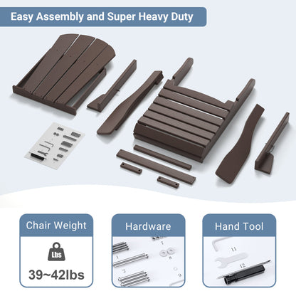 Folding adirondack chair parts set in dark brown HDPE resin with hardware