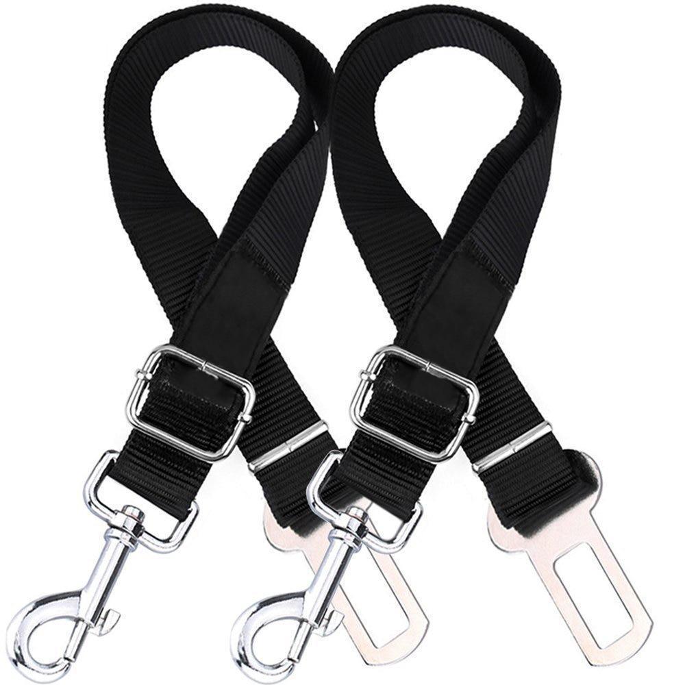 2-pack dog car harness tethers, black straps with metal clips and adjustable buckles