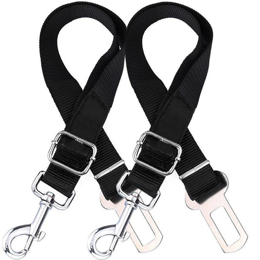 2-pack dog car harness tethers, black straps with metal clips and adjustable buckles