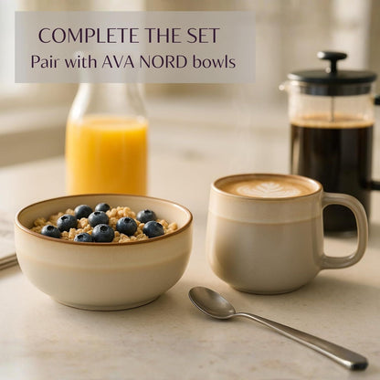 Ceramic Coffee Mugs Set of 4 | 12 oz Stoneware Coffee Cups | Lead-Free, Non-Toxic | Microwave and Dishwasher Safe | Comfortable Handle | Aesthetic Nordic Design for Tea and Latte | Sage