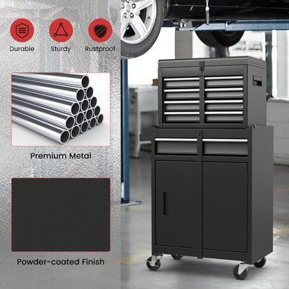 2-in-1 Rolling Tool Chest with 5 Sliding Lockable Drawers