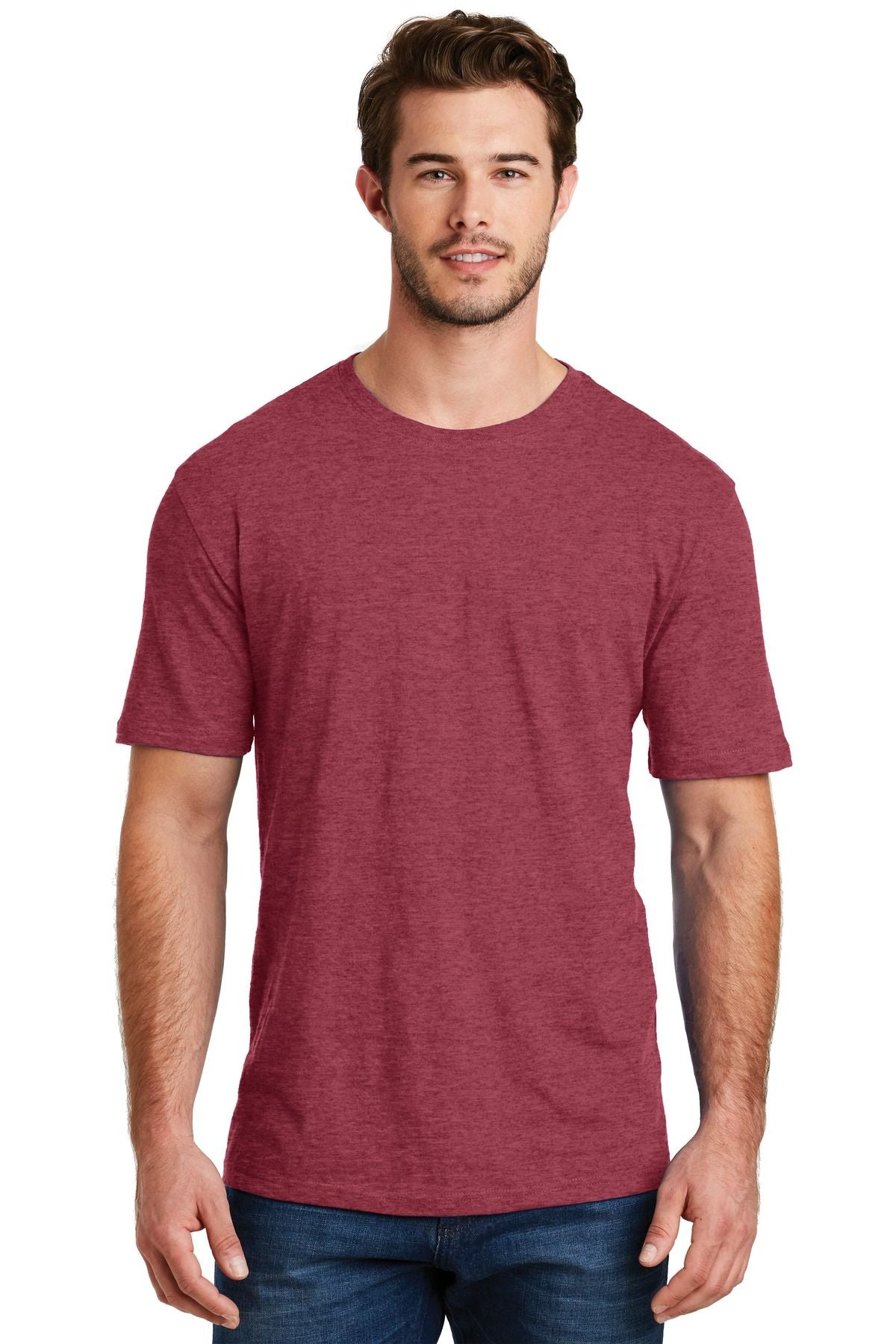Men's heathered red crewneck CVC tee, short sleeves
