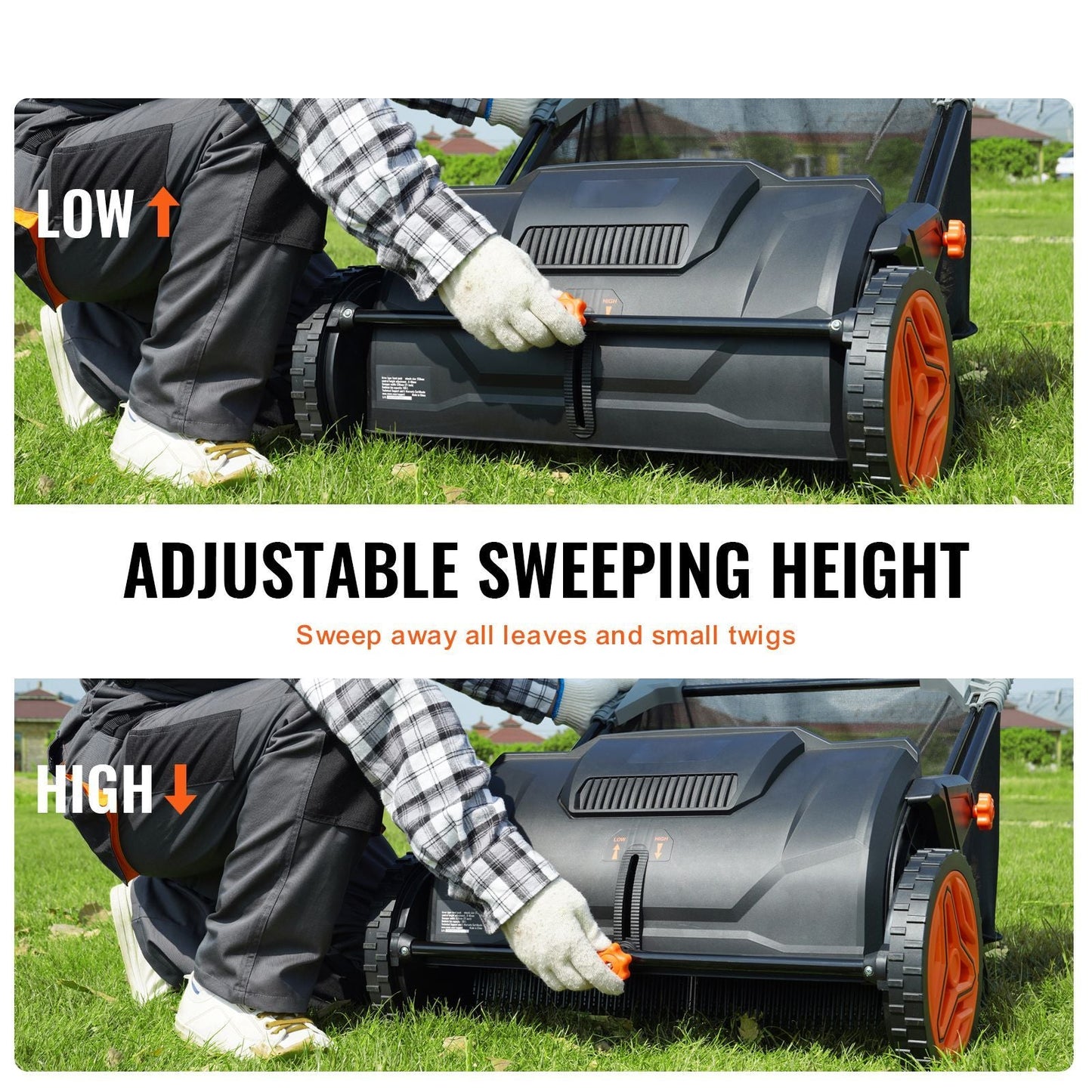 Push Lawn Sweeper, 21inch Leaf & Grass Collector, Strong Plastic Wheels & Heavy Duty Thickened Steel Durable to Use with Large Capacity 3.5 cu. ft. Mesh Collection Hopper Bag, 2 Spinning Brushes