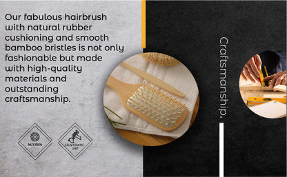 Natural wooden detangling hair brush with cushioned pad and white bristle pins