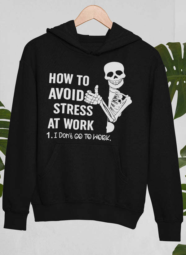 Black hoodie with front pocket and skull hand graphic on chest