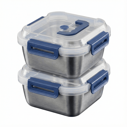 Yakimoto 2/4/6/8/10 PCS Extra-Large Stainless Steel Food Storage Containers With Blue Lids - Deep Design, Airtight Seal, Perfect For Refrigerator Organization, Meal Prep, Lunch Boxes & Kitchen Pantry