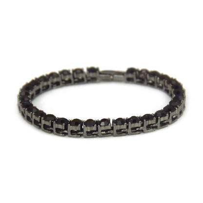 Black rhinestone tennis bracelet with black-tone links and clear square-cut stones