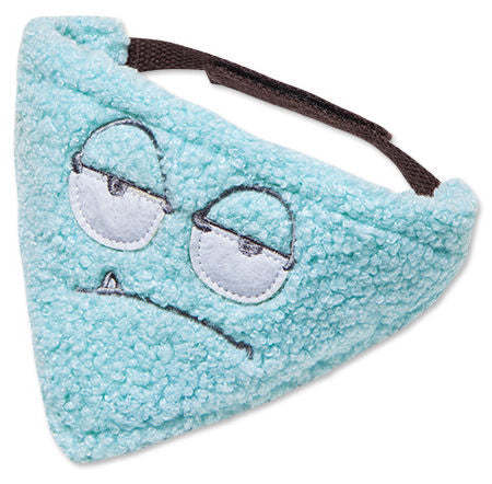Light blue cotton dog bandana scarf with cyclops eyes graphic and brown tie strap
