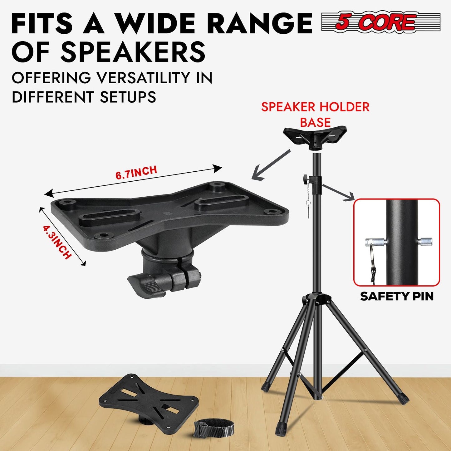 5 Core Speaker Stand Tripod Floor Tall Adjustable Up to 72 Inch DJ Studio Monitor Stands Pole Mount - SS ECO 1PK WOB