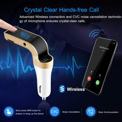 Gold car FM transmitter for hands-free calls with built-in microphone and LCD screen