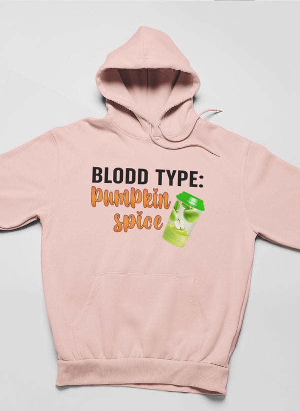 Light pink pullover hoodie with front graphic and kangaroo pocket