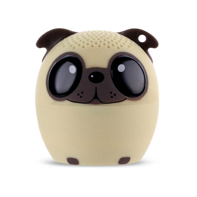 Cream Bluetooth pet speaker with pug face and dark ears