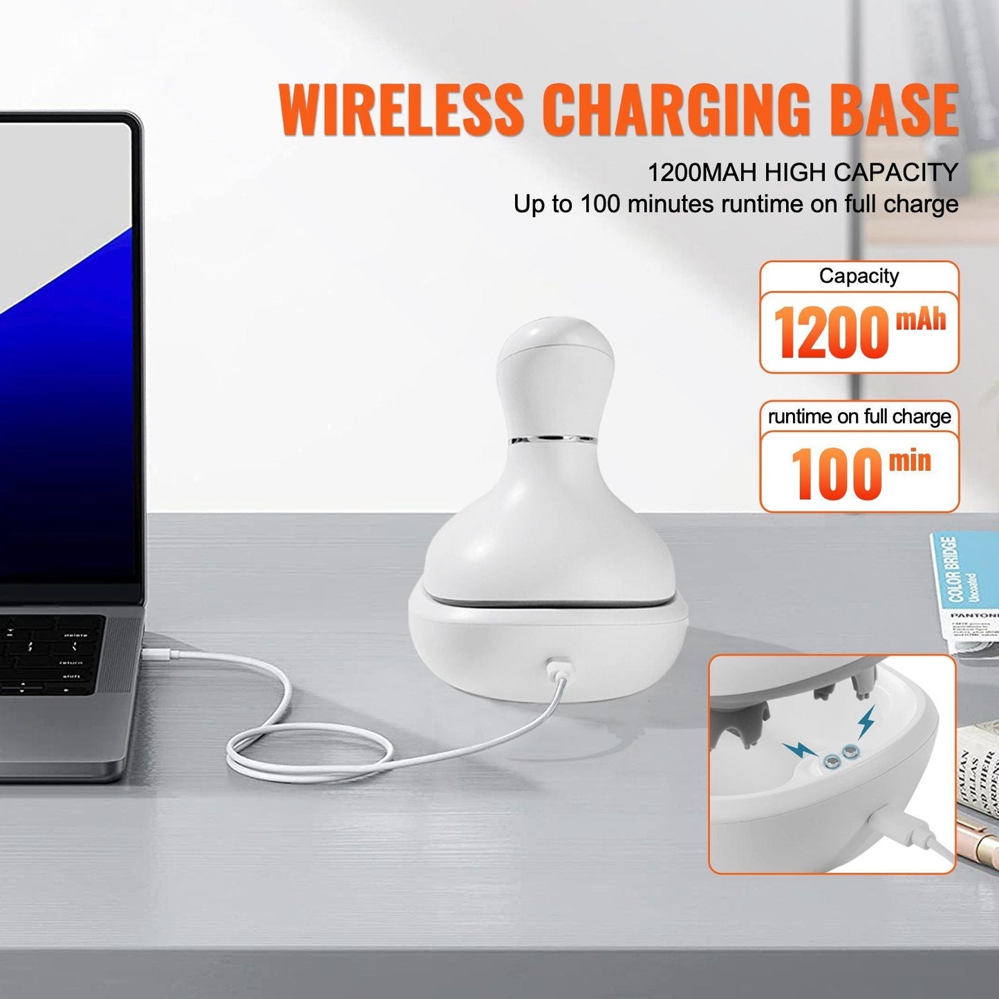 Rechargeable VEVOR Electric Scalp Massager for Hair Growth & Stress Relief, IPX7 Waterproof Design, 8 Removable Heads, Perfect Gift for Mom or Dad