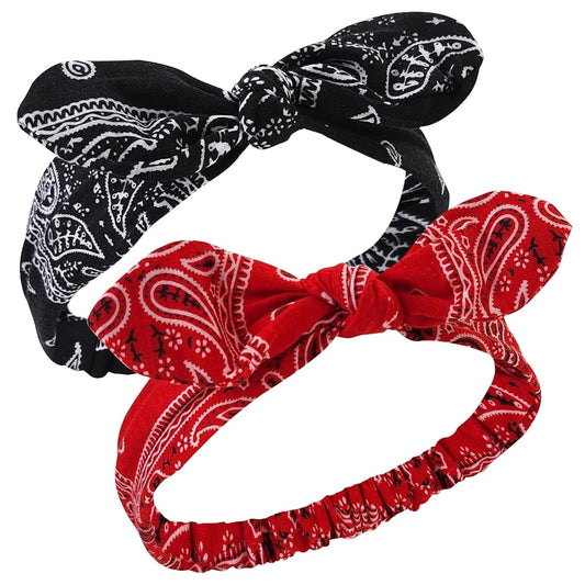 2 Pack Bandana Headbands for Women Non Slip, Cute Retro Paisley Print Hair Bows with Rabbit Ear Knot, Elastic Turban Headwraps, Vintage Boho Hair Accessories for Girls