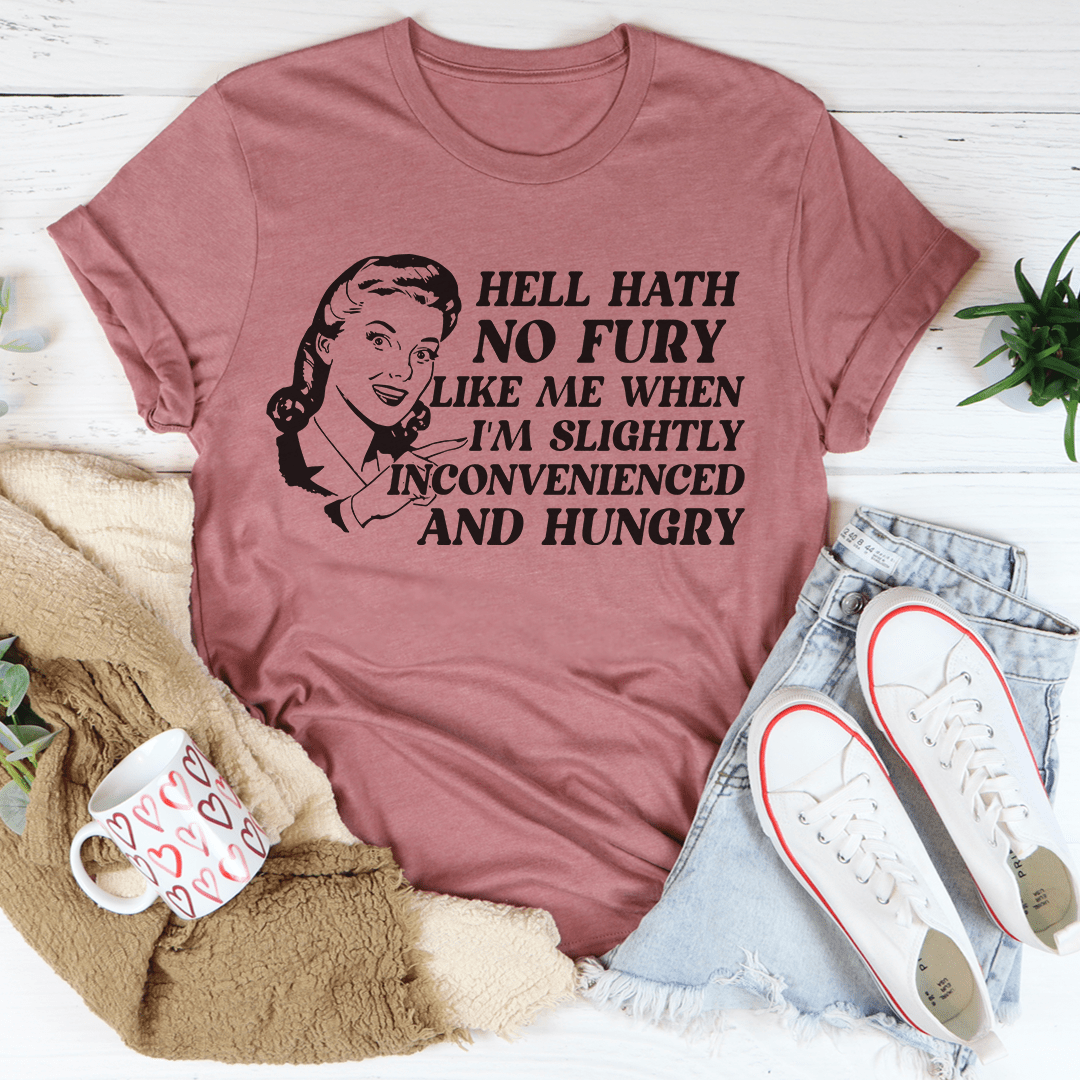 Mauve crew-neck graphic T-shirt with quote and illustrated face front