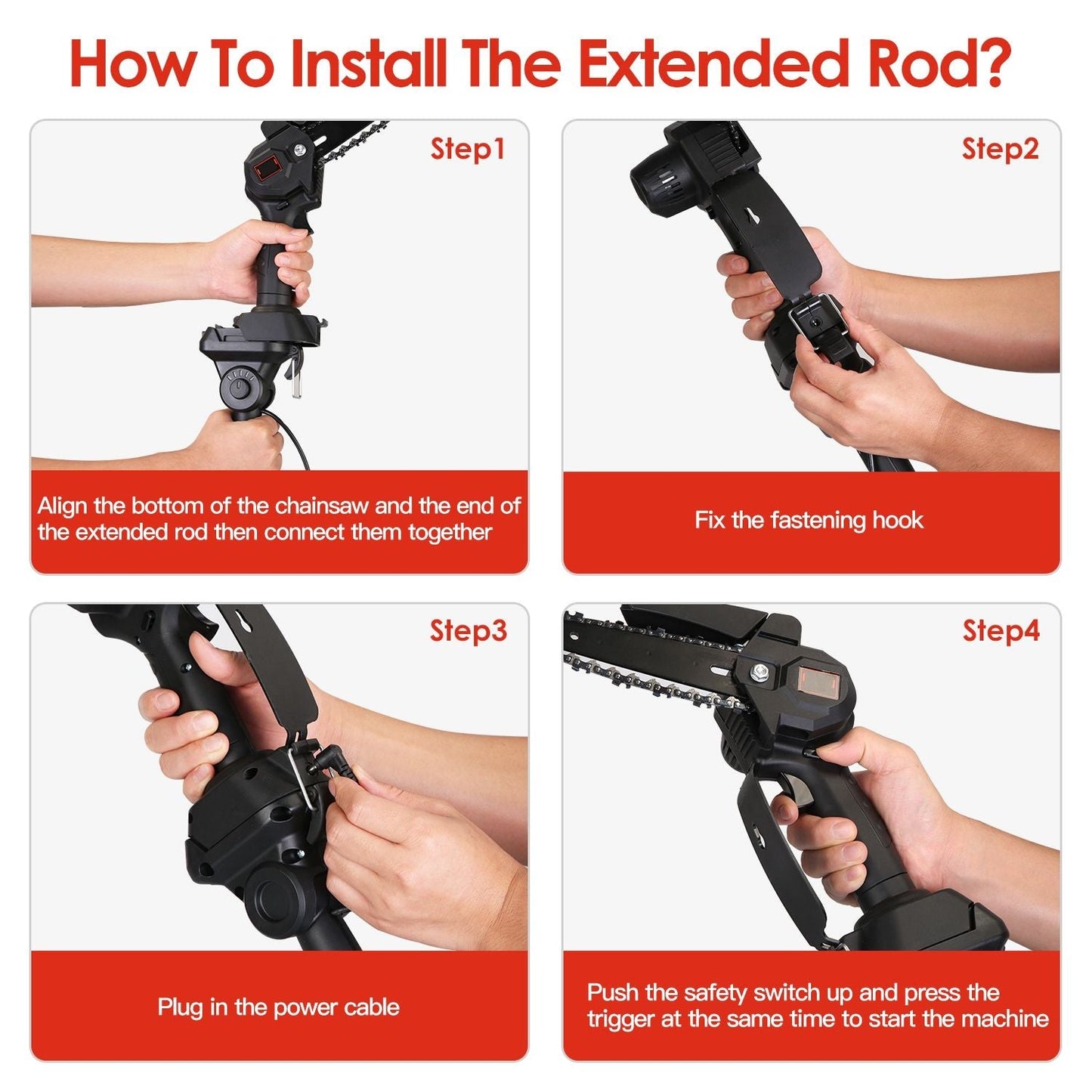 2-in-1 Cordless Pole Saw & Mini Chainsaw Electric Mini Chainsaw Length Adjustable Cordless Chain Saw with 2Pcs 1500mAh Batteries 4in/6in Chains for Tree Trimming
