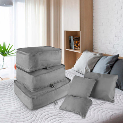 Gray storage cubes set with round top bag and zip compartments for travel