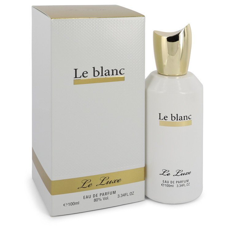 Women’s eau de parfum set, white bottle with gold cap and matching box