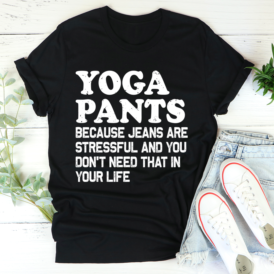 Black Yoga Pants T-Shirt with bold 'YOGA PANTS' front slogan graphic
