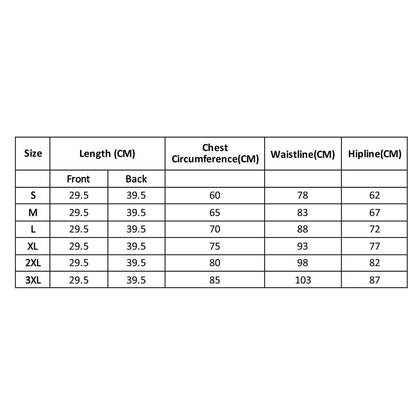 Waist trainer corset size chart with length, chest, waistline, and hipline measurements