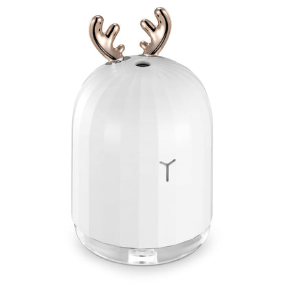 White deer-antler ultrasonic humidifier with top vents and round mist chamber