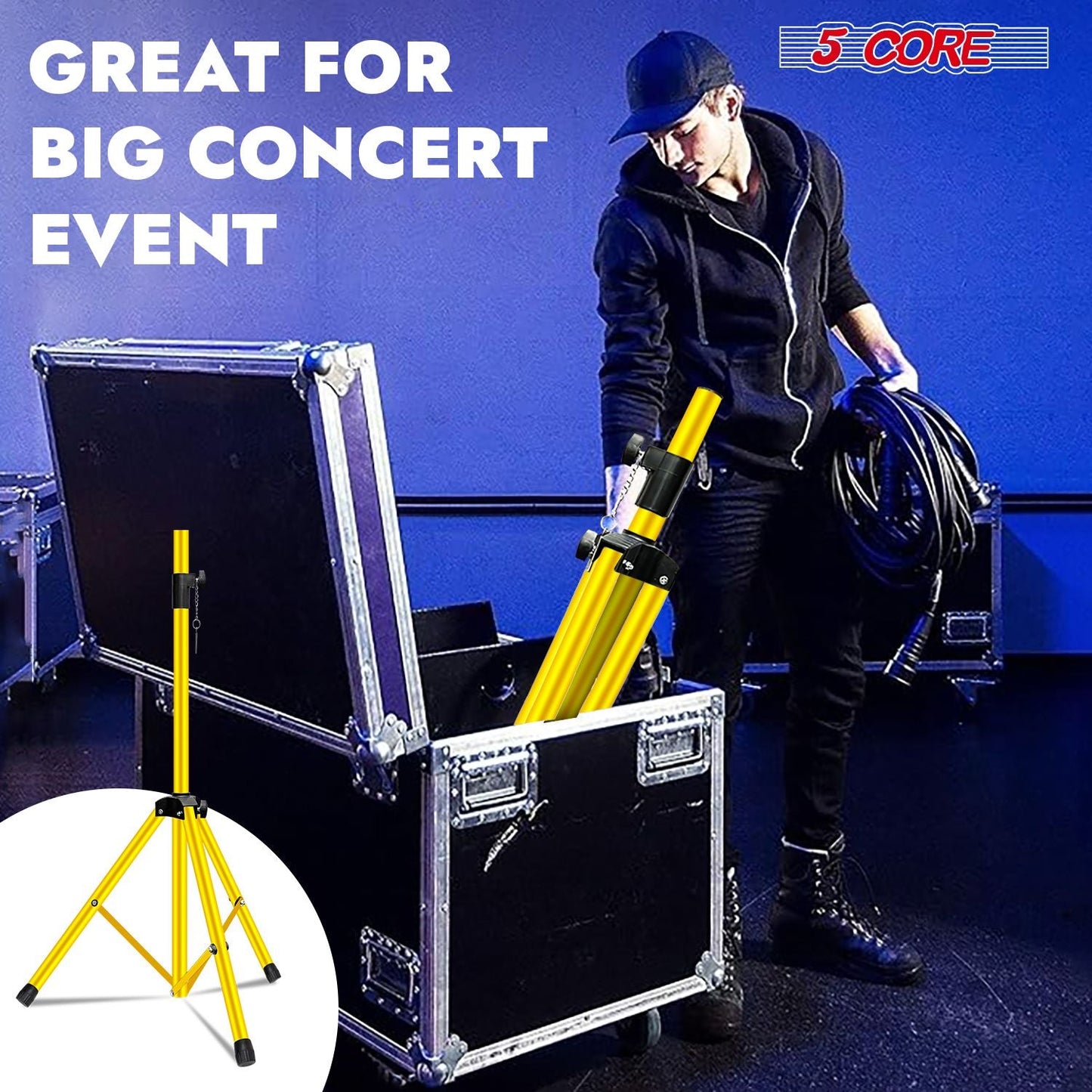 5 Core Speaker Stand Tripod Floor Tall Adjustable Up to 72 Inch DJ Studio Monitor Stands Pole Mount - SS ECO 1PK WOB