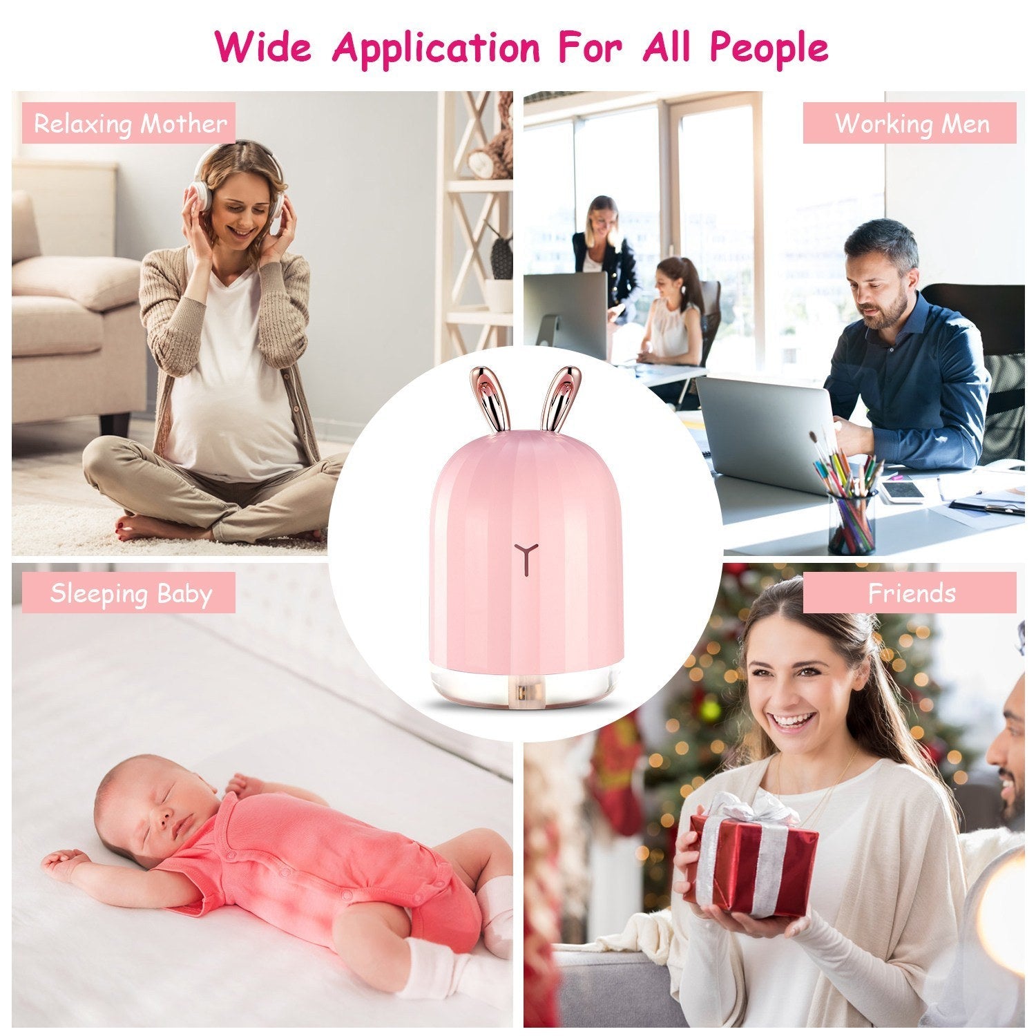 Pink bunny cool mist humidifier standing on a flat surface
