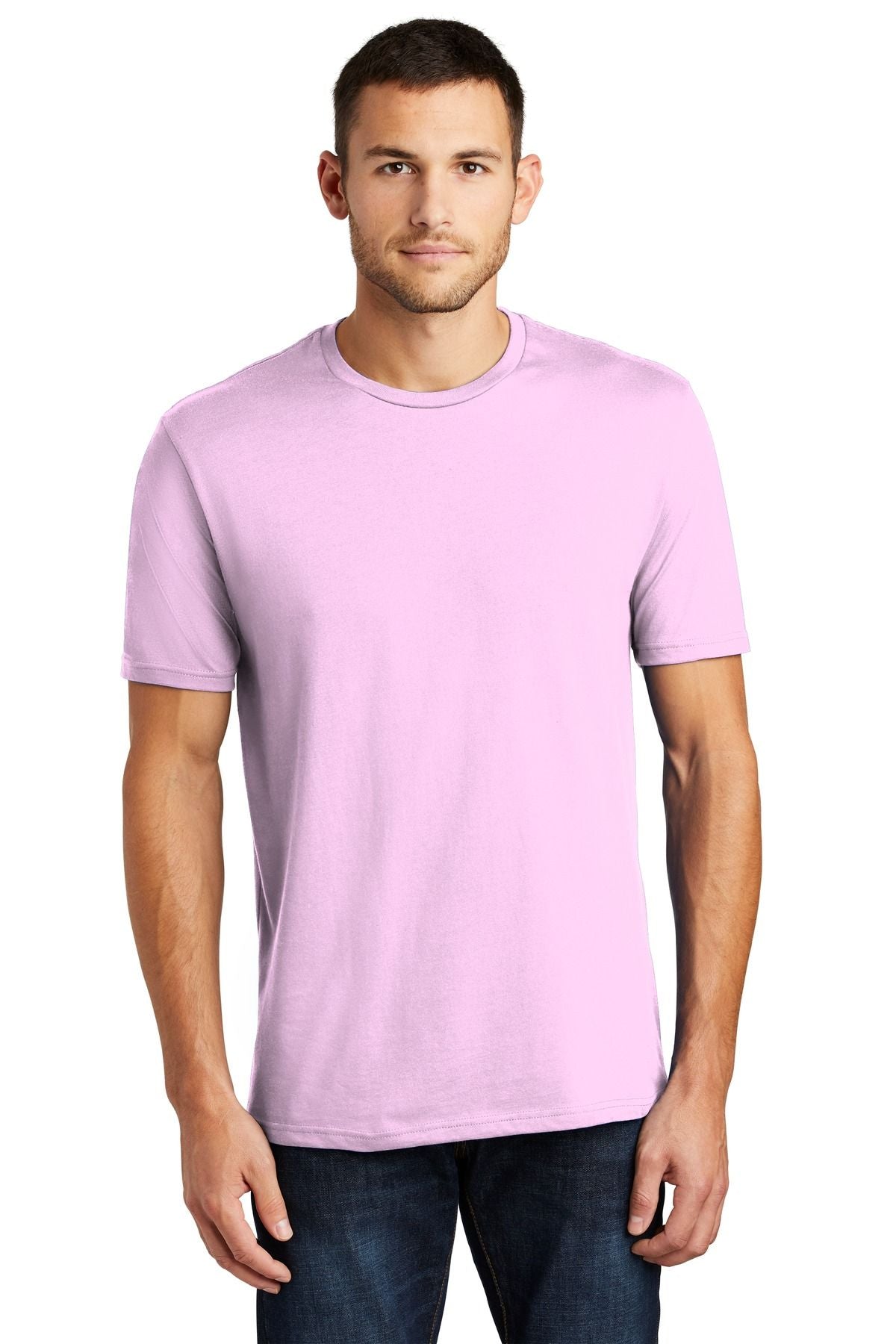 Light purple crew-neck short-sleeve T-shirt with straight hem, cotton jersey
