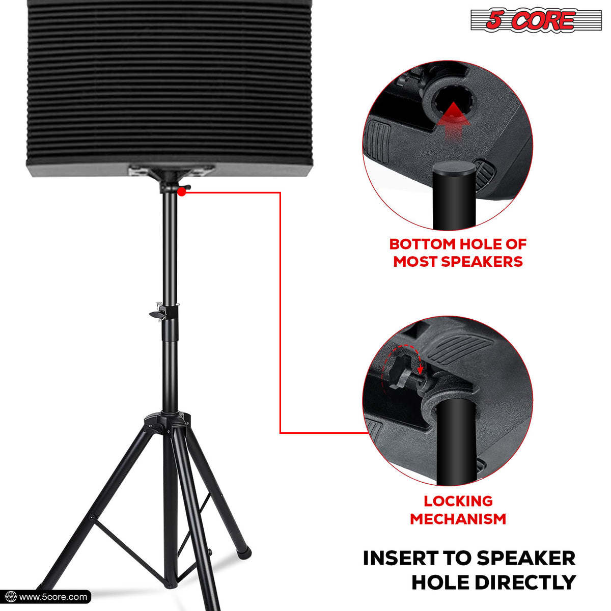 5 Core Speaker Stand Tripod Heavy Duty Adjustable Up to 72 Inch DJ Studio Monitor Stands Pole Mount - SS HD BLK WOB
