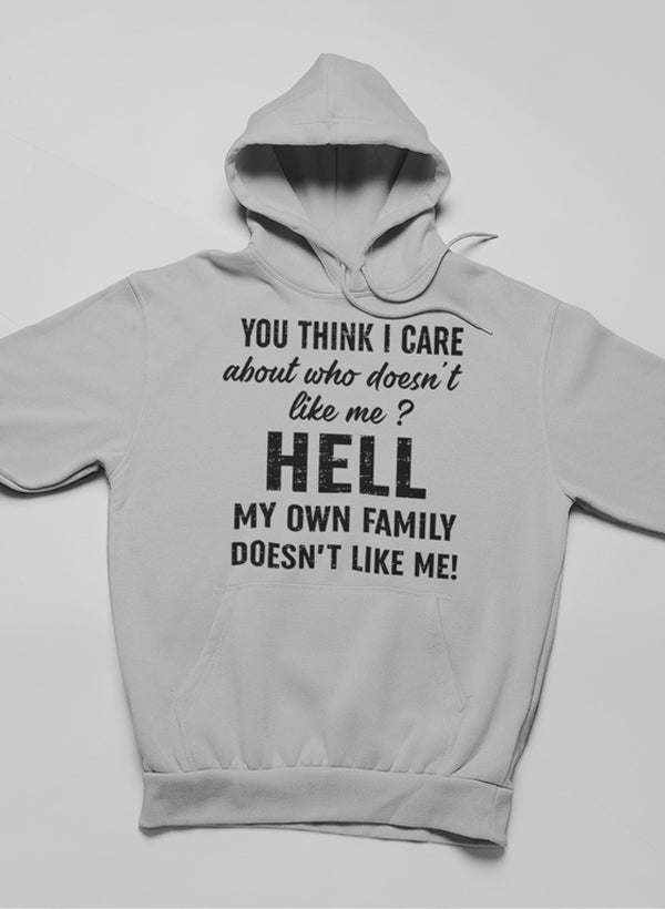 Light gray hoodie with front graphic text and large “HELL” print