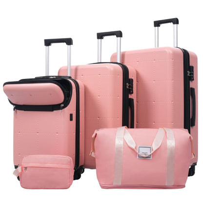Hardside Luggage Set 5 Piece with Bags,20IN Half-opening Carry on Luggage with USB Port, Expandable 24IN 28IN Luggage with Double Spinner Wheels TSA Lock