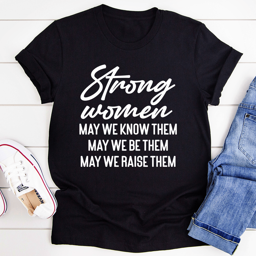 Black Strong women slogan T-shirt, crew neck, short sleeves