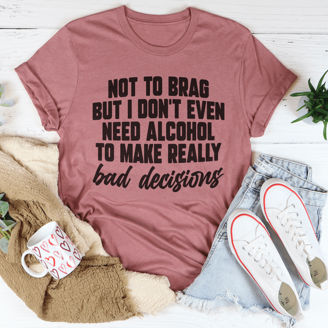 Dusty rose crew-neck graphic T-shirt with slogan text on the front