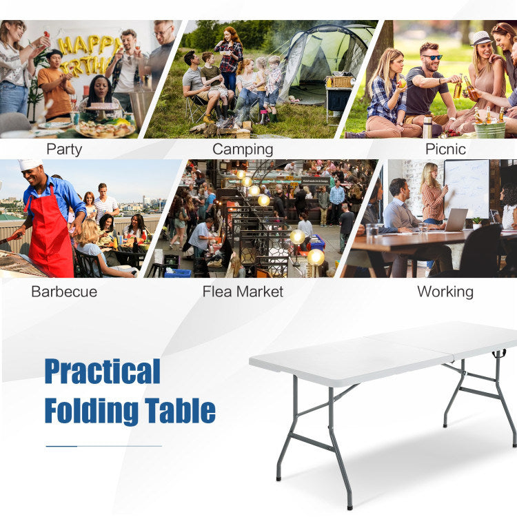 White practical folding camping table with gray support legs