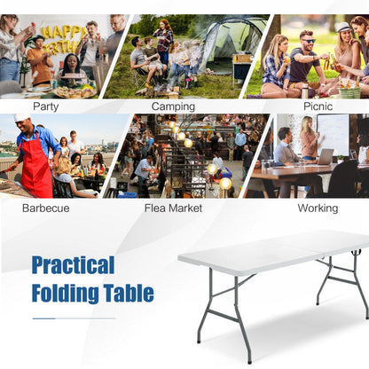 White practical folding camping table with gray support legs