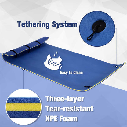 Large Float Water Mat 10' x 5' 3-Layer Pool Foam Thick Durable for Swimming Lake Ocean Activities Blue