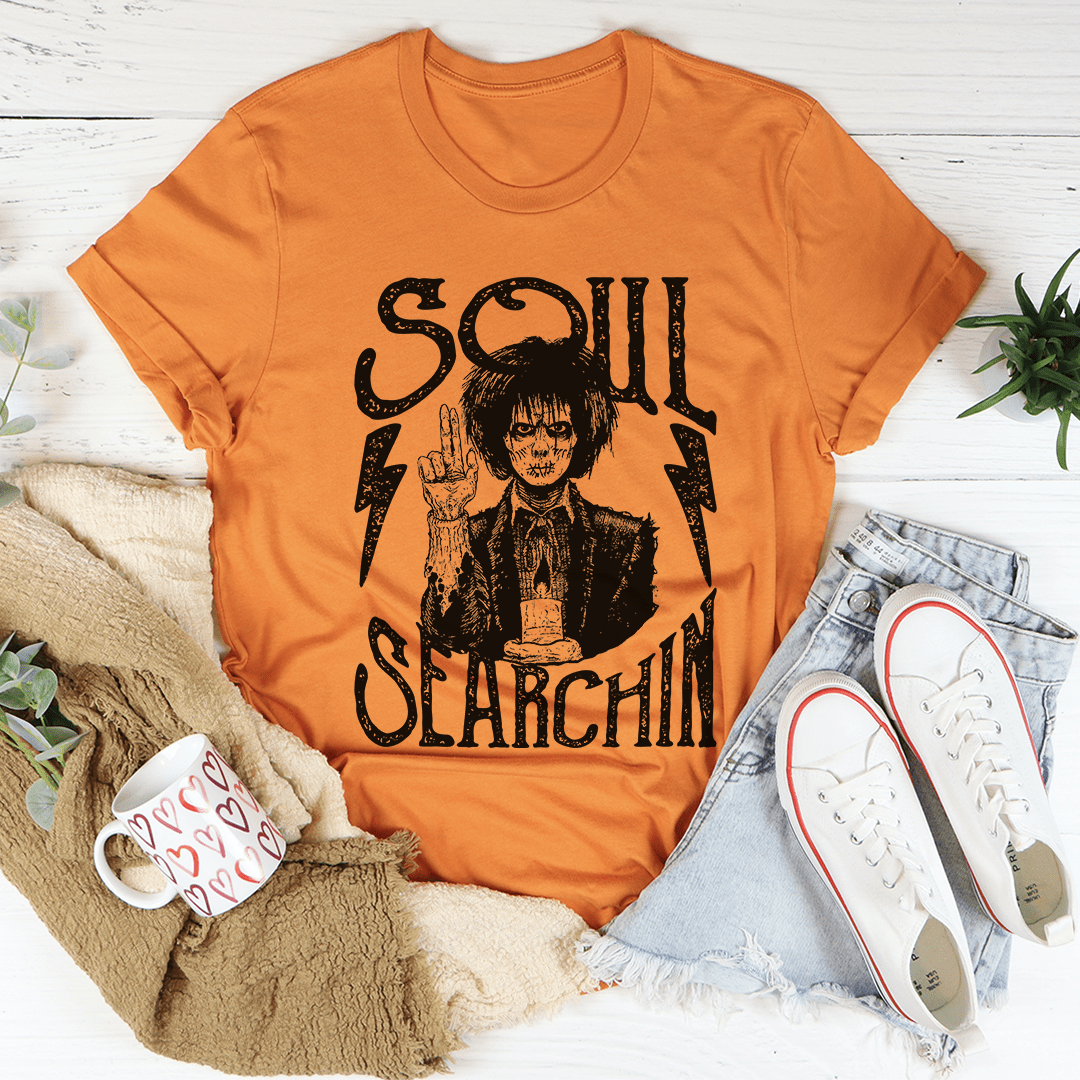 Burnt orange Halloween T-shirt with black Soul Slarchlin skull front graphic
