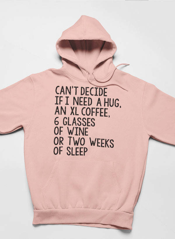 Light mauve pullover hoodie with front quote graphic