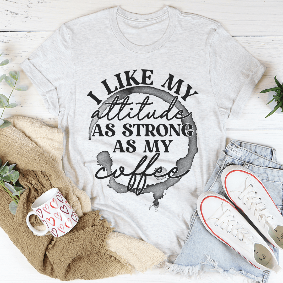 Light gray T-shirt with attitude and coffee quote heart graphic on front