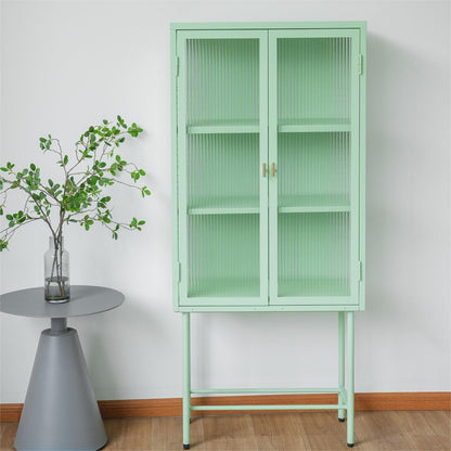 Modern Solid Color Matte Glass Storage Cabinet with Adjustable Shelves