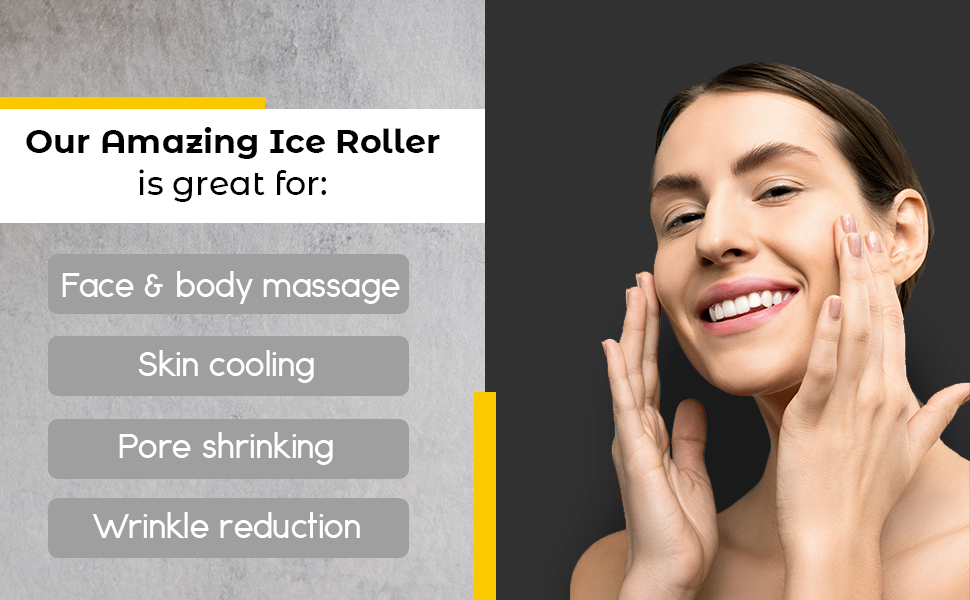 Body massage ice roller application on face with hands