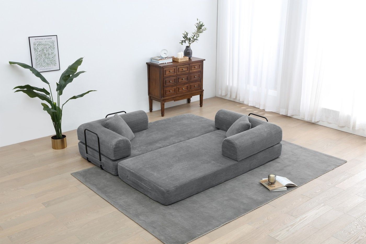 Foldable Sofa Bed, 77.9'' Folding Floor Couch, Compressed Convertable Sleeper Sofa, Memory Foam Couch with Pillow Back Support Armrest, 4-in-1 Futon Sofa Bed for Living Room, Army green