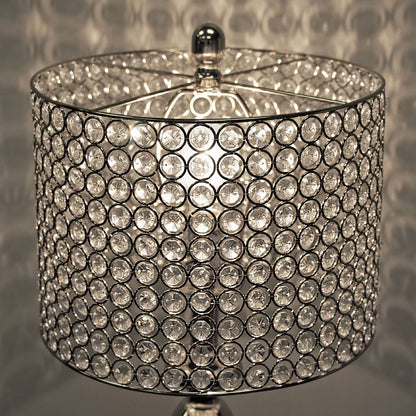 Ashland 27" Contemporary Metal Table Lamp in Polished Nickel with Round Clear K9 Crystal Beads and Polished Nickel Shade from Grandview Gallery by - Set of 2