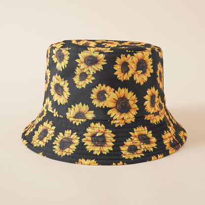 Floral bucket sun hat with sunflower print and stitched side panels