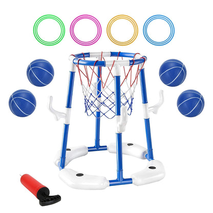Summer Pool Basketball Hoop Toy Set With 4 Basketballs 4 Circles Pump Floating Swimming Pool Basketball Games Poolside Water Play Toy For 3-12Years Old Kids Adults