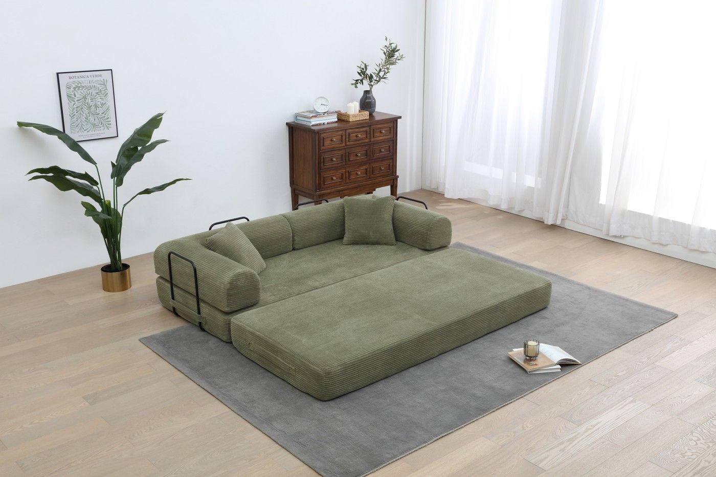 Foldable Sofa Bed, 77.9'' Folding Floor Couch, Compressed Convertable Sleeper Sofa, Memory Foam Couch with Pillow Back Support Armrest, 4-in-1 Futon Sofa Bed for Living Room, Army green