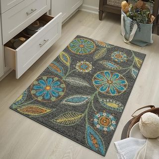Maples Rugs Reggie Floral Runner Rug Non Slip Hallway Entry Carpet machine washable, suitable for bedroom bathroom and office room Multi, 3'10*2'6